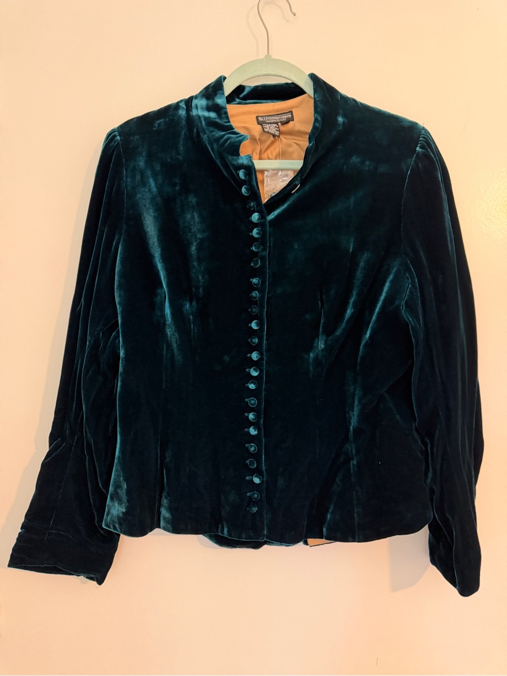 Velvet Button-Front Blazer in Teal